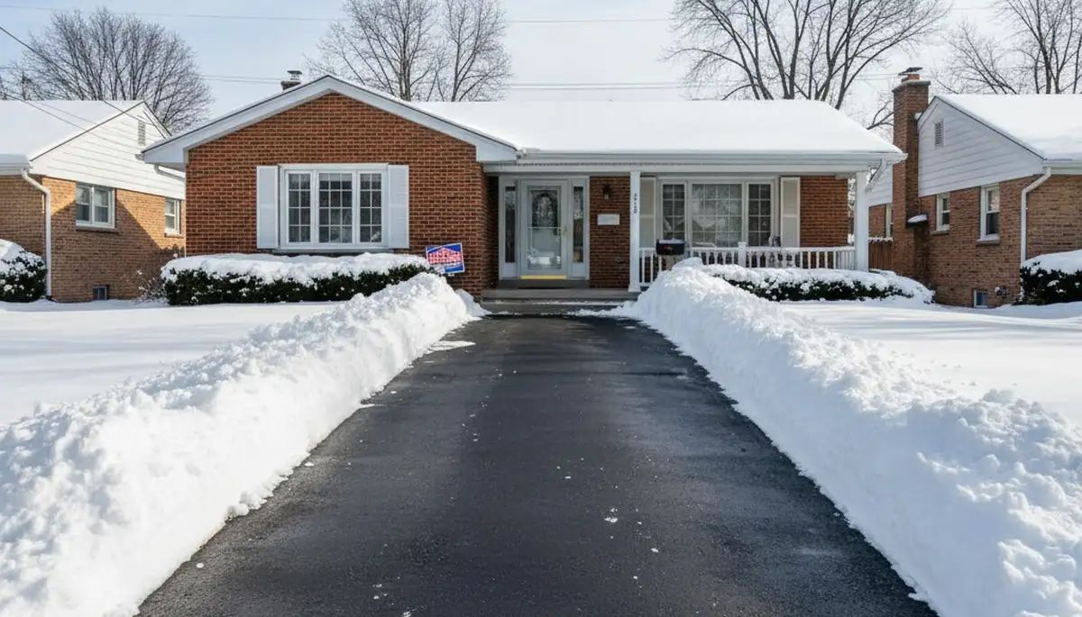 Cleared sidewalk and walkway after snow removal by Chop Chop Landscaping in Oak Park, IL