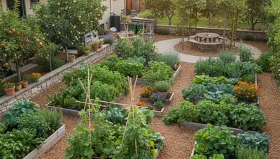 Edible landscape with vegetable beds and herbs by organic landscaping experts in Oak Park, IL