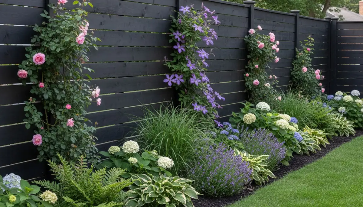 Residential fence with climbing plants and landscape beds by Chop Chop Landscaping in Oak Park, IL