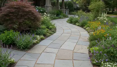 Curved stone paver walkway installation by Chop Chop Landscaping in Oak Park, IL